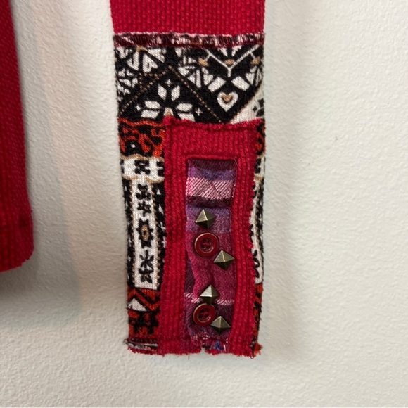 We the Free People Red Long Sleeve Thermal Shirt Studded Cuffs - Picture 4 of 5